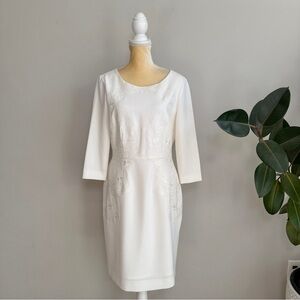 Antonio Melani white delicate embroidered floral lined dress back zipper sz 8